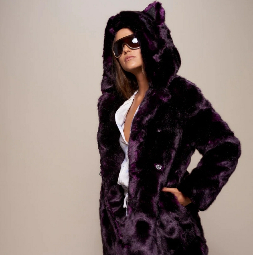 NWT Classic Midnight Wolf Luxe Faux Fur Coa